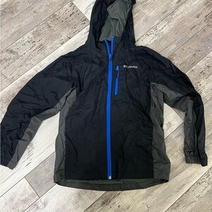 Columbia Kids Black and Gray Hooded Jacket great for wind and rain. Like new